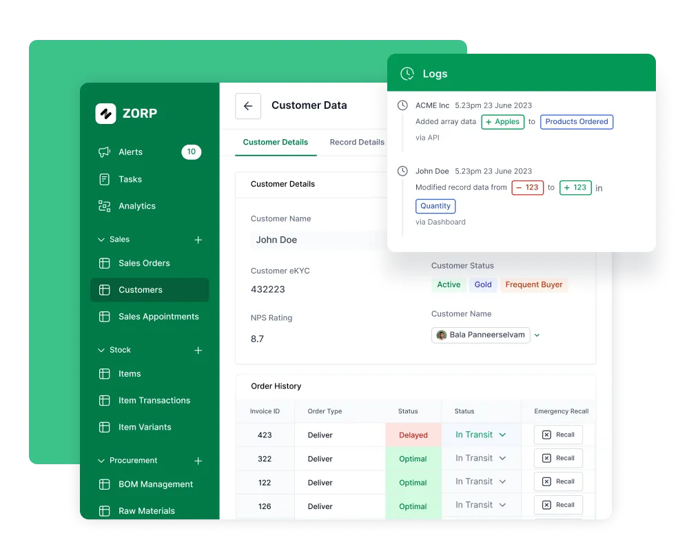 Track every operational step in realtime using ZORP tables